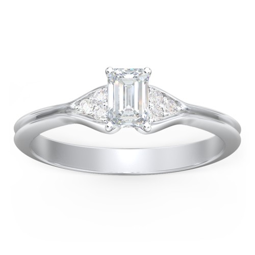 Diamond Engagement Ring with Cluster Side Accents – 14K White Gold with Diamond