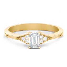 Diamond Engagement Ring with Cluster Side Accents in 9K Solid Yellow Gold