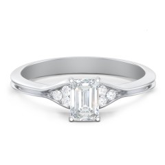 Diamond Engagement Ring with Cluster Side Accents – 14K White Gold with Diamond