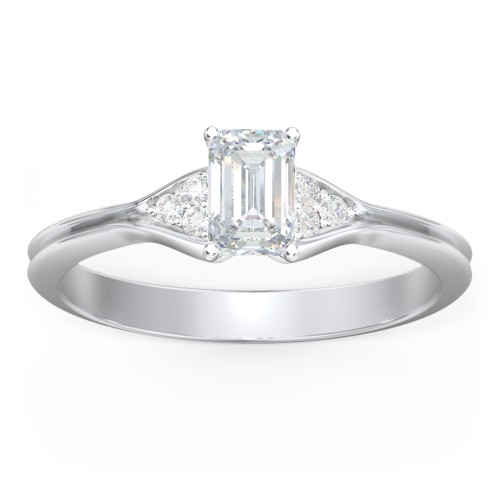 Diamond Engagement Ring with Cluster Side Accents – 14K White Gold with Diamond