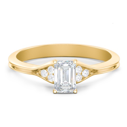 Diamond Engagement Ring with Cluster Side Accents – 9kt Yellow Gold with Diamond