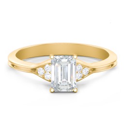 Diamond Engagement Ring with Cluster Side Accents in 9K Solid Yellow Gold