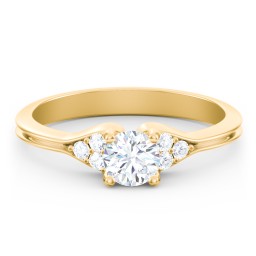 Diamond Engagement Ring with Cluster Side Accents in 9K Solid Yellow Gold