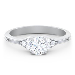 Diamond Engagement Ring with Cluster Side Accents – 14K White Gold with Diamond