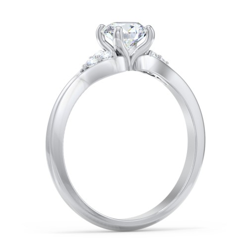 Diamond Engagement Ring with Cluster Side Accents – 14K White Gold with Diamond