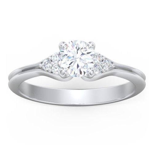 Diamond Engagement Ring with Cluster Side Accents – 14K White Gold with Diamond