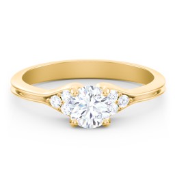 Diamond Engagement Ring with Cluster Side Accents in 9K Solid Yellow Gold