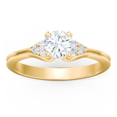 Diamond Engagement Ring with Cluster Side Accents – 9kt Yellow Gold with Diamond