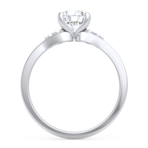 Diamond Engagement Ring with Cluster Side Accents – 14K White Gold with Diamond