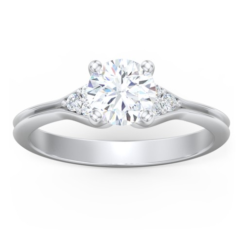 Diamond Engagement Ring with Cluster Side Accents – 14K White Gold with Diamond