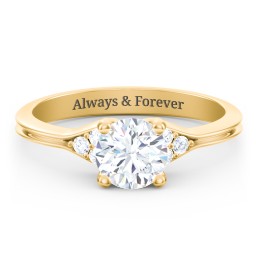 Diamond Engagement Ring with Cluster Side Accents in 9K Solid Yellow Gold with 04DIAM-RD-1.00-I1-G-VG and Diamond