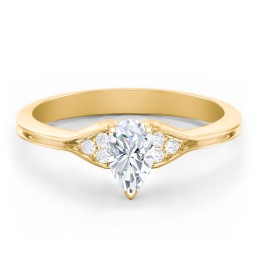 Diamond Engagement Ring with Cluster Side Accents in 9K Solid Yellow Gold