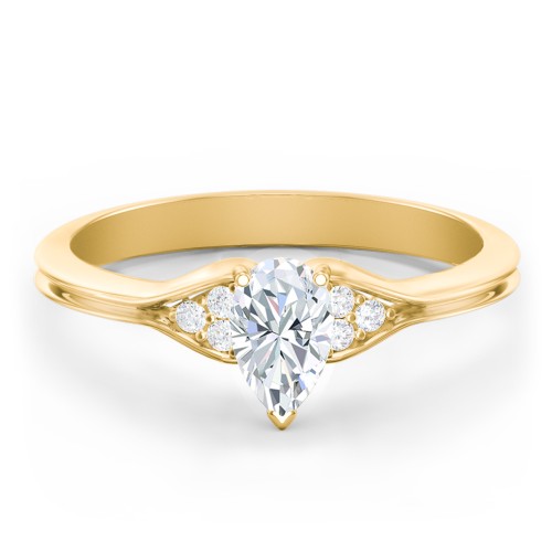 Diamond Engagement Ring with Cluster Side Accents – 9kt Yellow Gold with Diamond