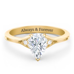 Diamond Engagement Ring with Cluster Side Accents in 9K Solid Yellow Gold with 04DIAM-PE-1.00-SI1-F-G and Diamond