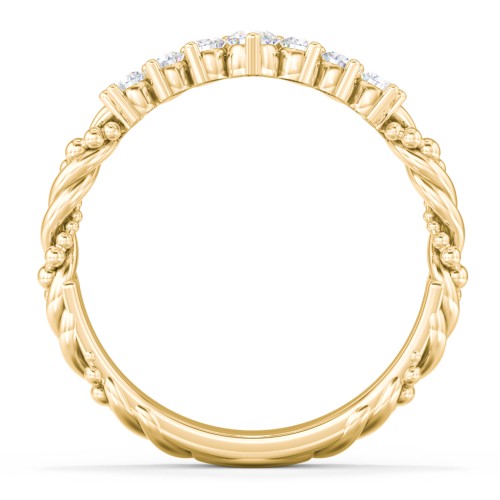 Vintage Beaded Twisted Rope Curved Band with Diamonds – 9kt Yellow Gold with Lab Diamond
