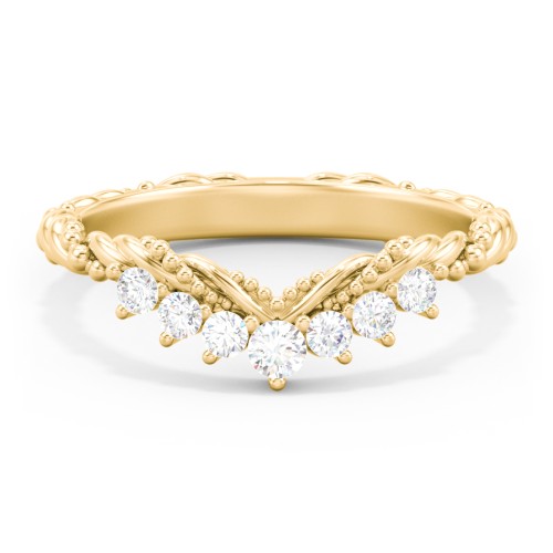 Vintage Beaded Twisted Rope Curved Band with Diamonds – 9kt Yellow Gold with Lab Diamond