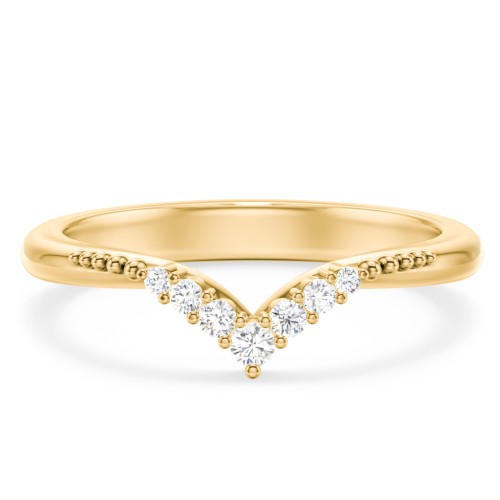 Vintage Beaded V-Shaped Band With Graduated Diamonds – 9kt Yellow Gold with Lab Diamond