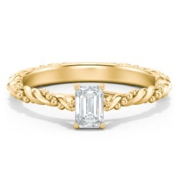 Vintage Solitaire Engagement Ring with Beaded Twisted Rope Band