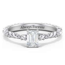 Vintage Solitaire Engagement Ring with Beaded Twisted Rope Band