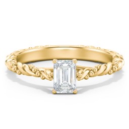 Vintage Solitaire Engagement Ring with Beaded Twisted Rope Band in 9K Solid Yellow Gold