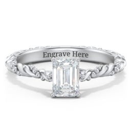 Vintage Solitaire Engagement Ring with Beaded Twisted Rope Band