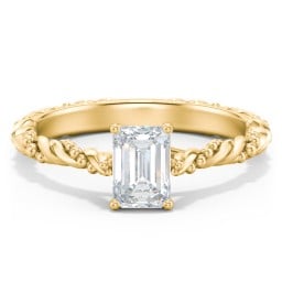 Vintage Solitaire Engagement Ring with Beaded Twisted Rope Band