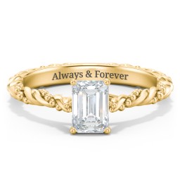 Vintage Solitaire Engagement Ring with Beaded Twisted Rope Band in 9K Solid Yellow Gold with 04LABDIAM-EM-1.00-SI1-F-G