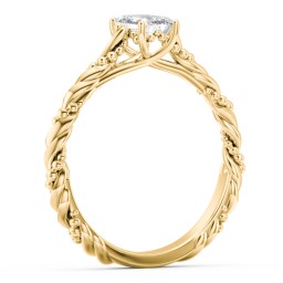 Vintage Solitaire Engagement Ring with Beaded Twisted Rope Band in 9K Solid Yellow Gold