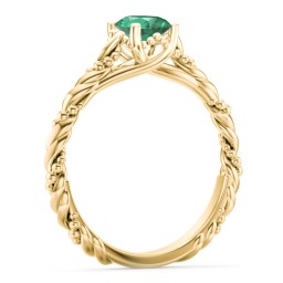 Vintage Solitaire Engagement Ring with Beaded Twisted Rope Band in 9K Solid Yellow Gold with 05EMER-OV-0.50 and Lab Diamond