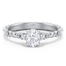 Vintage Solitaire Engagement Ring with Beaded Twisted Rope Band