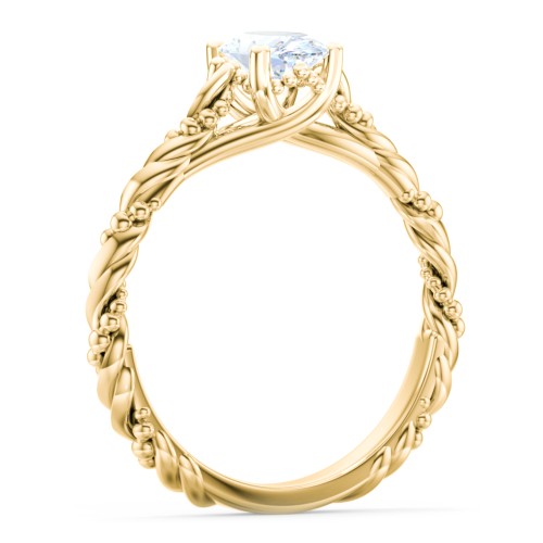 Vintage Solitaire Engagement Ring with Beaded Twisted Rope Band