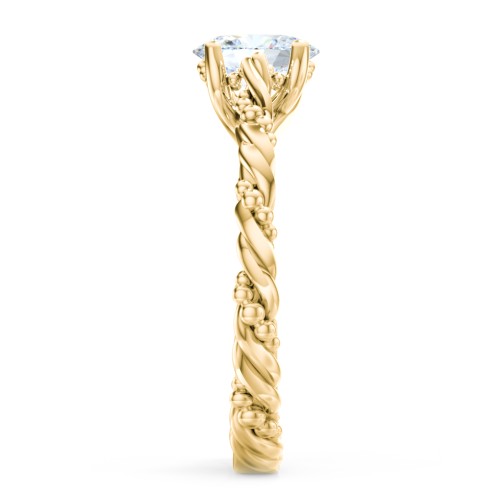 Vintage Solitaire Engagement Ring with Beaded Twisted Rope Band