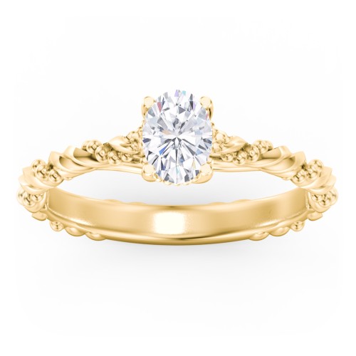 Vintage Solitaire Engagement Ring with Beaded Twisted Rope Band