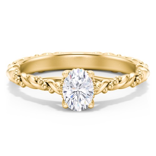 Vintage Solitaire Engagement Ring with Beaded Twisted Rope Band