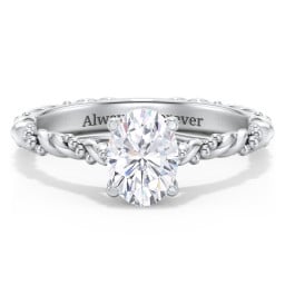 Vintage Solitaire Engagement Ring with Beaded Twisted Rope Band