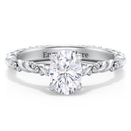 Vintage Solitaire Engagement Ring with Beaded Twisted Rope Band