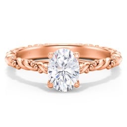 Vintage Solitaire Engagement Ring with Beaded Twisted Rope Band