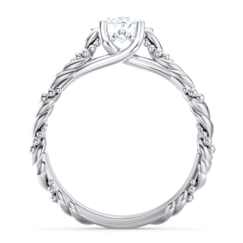 Vintage Solitaire Engagement Ring with Beaded Twisted Rope Band – 14K White Gold
