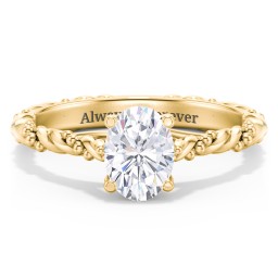 Vintage Solitaire Engagement Ring with Beaded Twisted Rope Band in 9K Solid Yellow Gold with 04LABDIAM-OV-1.00-SI1-G-G