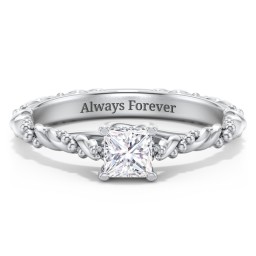 Vintage Solitaire Engagement Ring with Beaded Twisted Rope Band