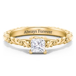 Vintage Solitaire Engagement Ring with Beaded Twisted Rope Band in 9K Solid Yellow Gold with 04LABDIAM-PC-0.50-VS2-F-G