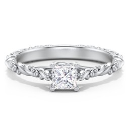 Vintage Solitaire Engagement Ring with Beaded Twisted Rope Band