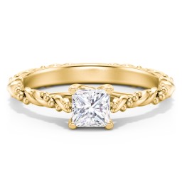Vintage Solitaire Engagement Ring with Beaded Twisted Rope Band in 9K Solid Yellow Gold