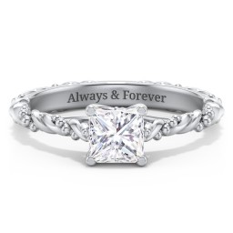 Vintage Solitaire Engagement Ring with Beaded Twisted Rope Band