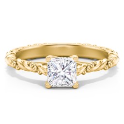 Vintage Solitaire Engagement Ring with Beaded Twisted Rope Band