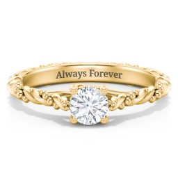 Vintage Solitaire Engagement Ring with Beaded Twisted Rope Band in 9K Solid Yellow Gold with 04LABDIAM-RD-0.50-VS2-F-VG
