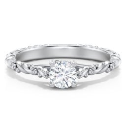 Vintage Solitaire Engagement Ring with Beaded Twisted Rope Band