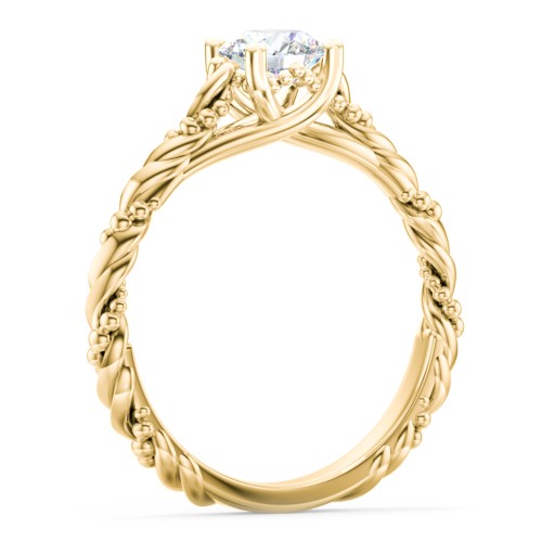 Vintage Solitaire Engagement Ring with Beaded Twisted Rope Band – 9kt Yellow Gold