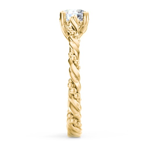 Vintage Solitaire Engagement Ring with Beaded Twisted Rope Band – 9kt Yellow Gold