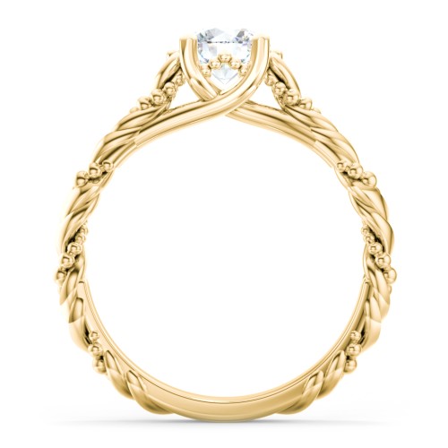 Vintage Solitaire Engagement Ring with Beaded Twisted Rope Band – 9kt Yellow Gold